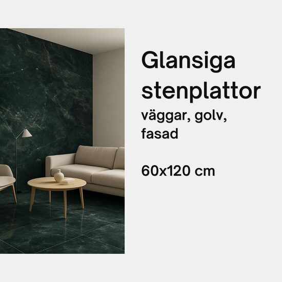 Glansiga stenplattor väggar, golv, fasad  60x120 cm